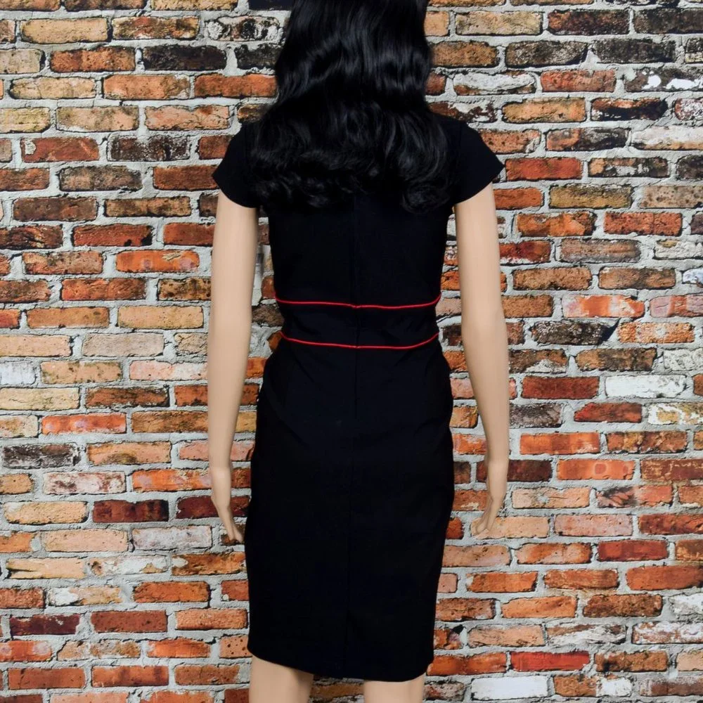 NWT RARE Hell Bunny Vixen Black Rockabilly Pencil Cap Sleeve Dress - M - Picture 2 of 9